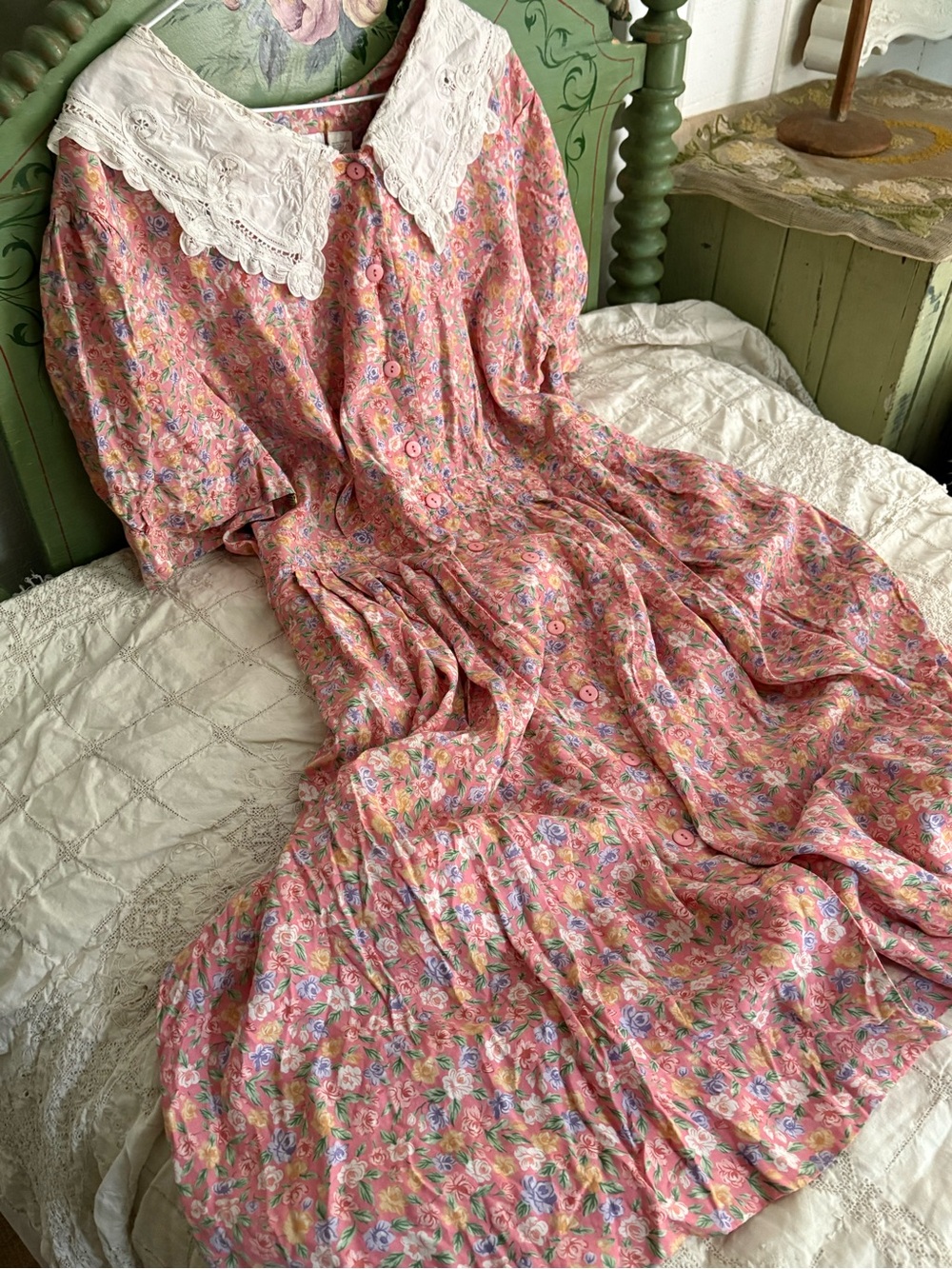 Vintage Floral Collar Dress XL XXL